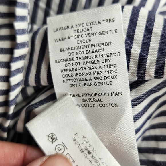 See By Chloe Mock Neck Button Front Striped Tunic Shirt Size 40 Blue White - Picture 7 of 12